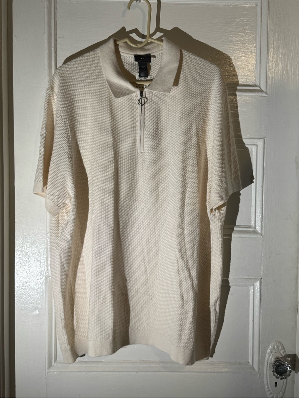 H&M Cream Short-Sleeve Zip Polo
